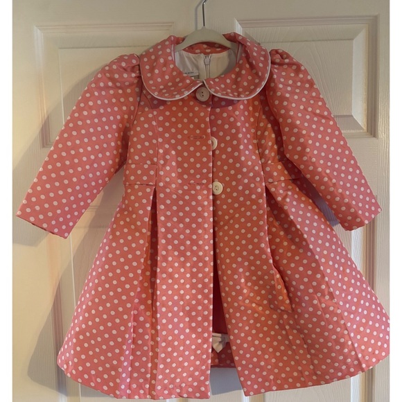 Bonnie Jean Pink Polka Dot Coat with matching dress - Picture 3 of 5